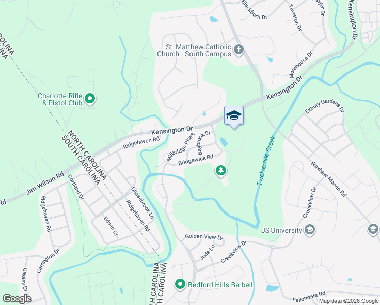 map of restaurants, bars, coffee shops, grocery stores, and more near 3117 Bridgewick Road in Waxhaw