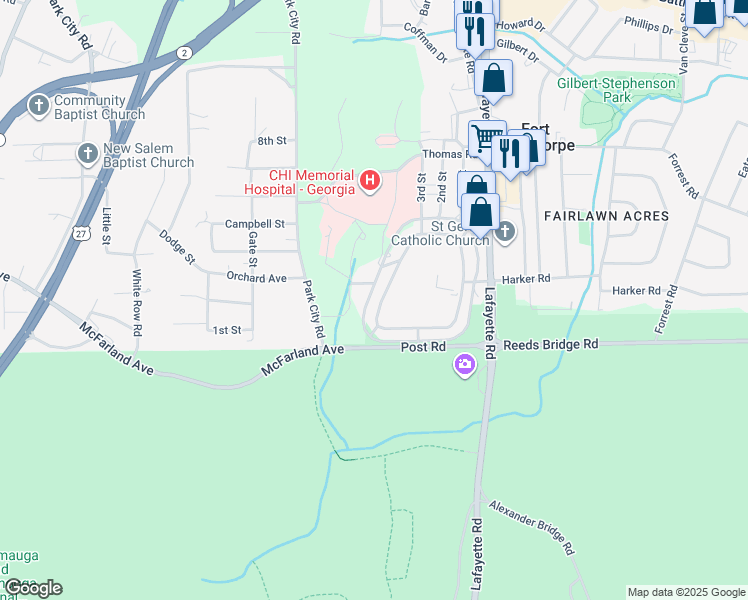 map of restaurants, bars, coffee shops, grocery stores, and more near 207 Barnhardt Circle in Fort Oglethorpe