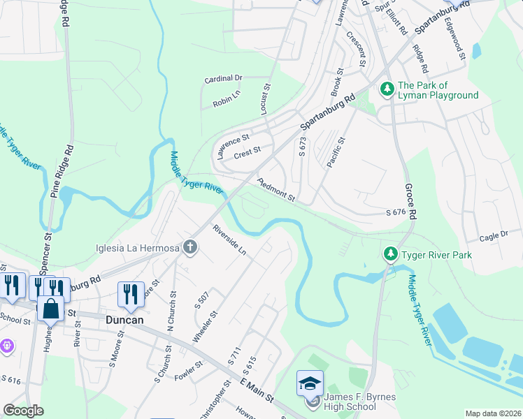 map of restaurants, bars, coffee shops, grocery stores, and more near 9 River Street in Lyman