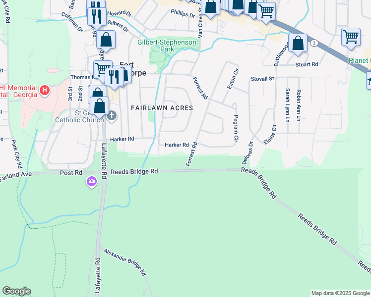 map of restaurants, bars, coffee shops, grocery stores, and more near 311 Harker Road in Fort Oglethorpe