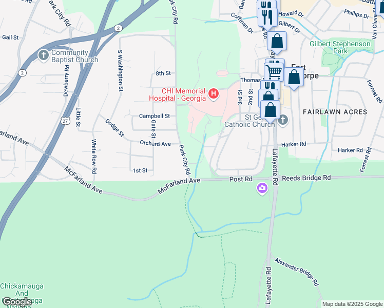 map of restaurants, bars, coffee shops, grocery stores, and more near 188-198 Park City Road in Rossville