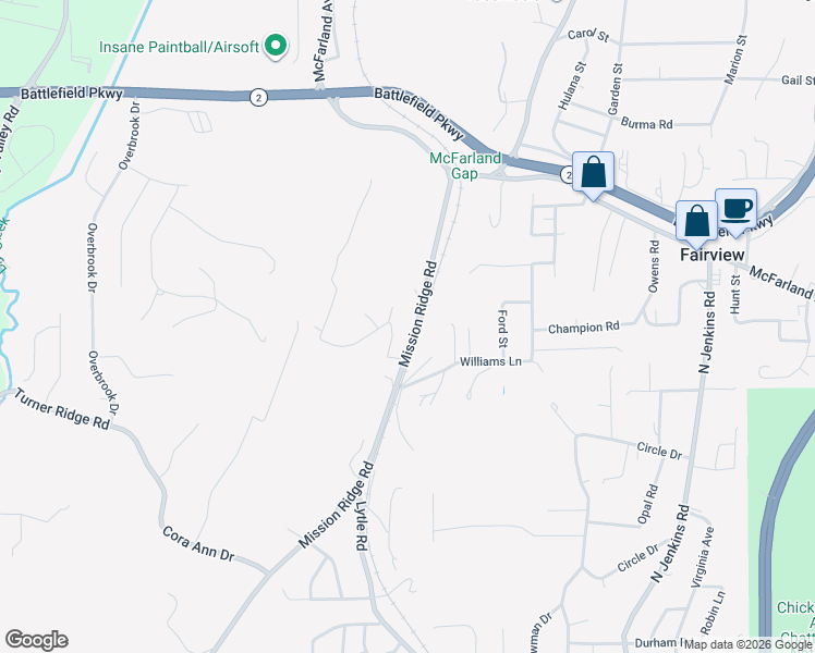 map of restaurants, bars, coffee shops, grocery stores, and more near 149 Mission Ridge Road in Rossville