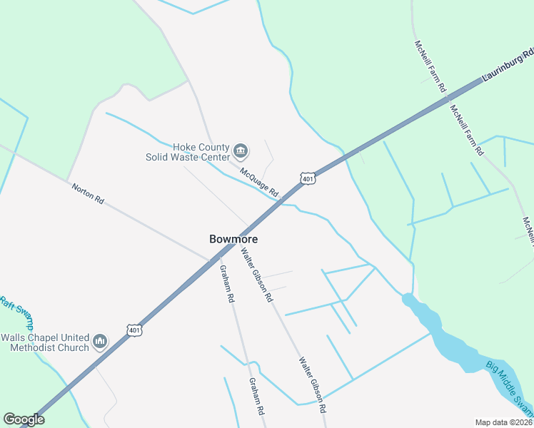 map of restaurants, bars, coffee shops, grocery stores, and more near 151 McQuage Road in Raeford