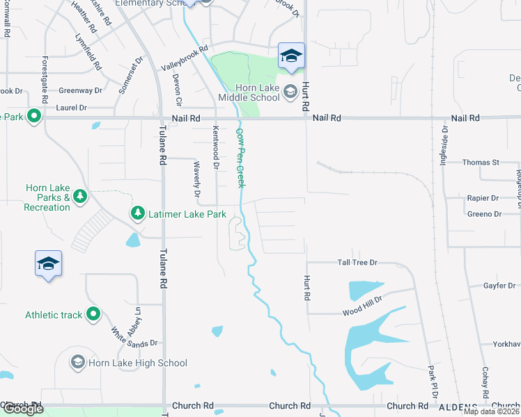 map of restaurants, bars, coffee shops, grocery stores, and more near 2660 Bryce Cove in Horn Lake