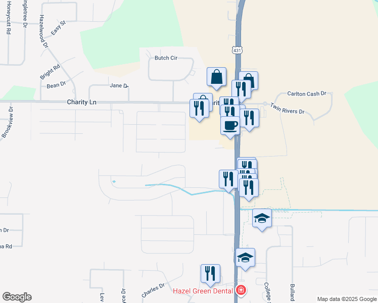 map of restaurants, bars, coffee shops, grocery stores, and more near in Hazel Green