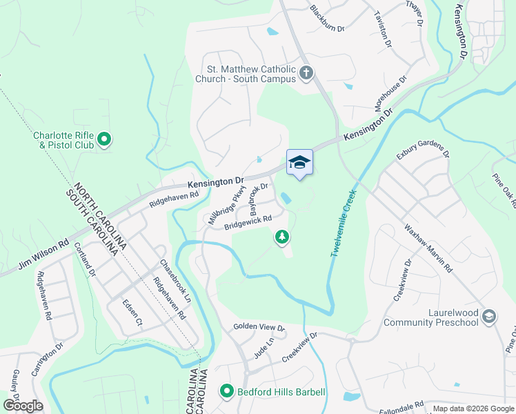map of restaurants, bars, coffee shops, grocery stores, and more near 2025 Glenhaven Drive in Waxhaw