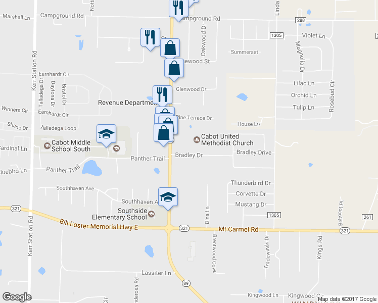 map of restaurants, bars, coffee shops, grocery stores, and more near 82 Bradley Drive in Cabot
