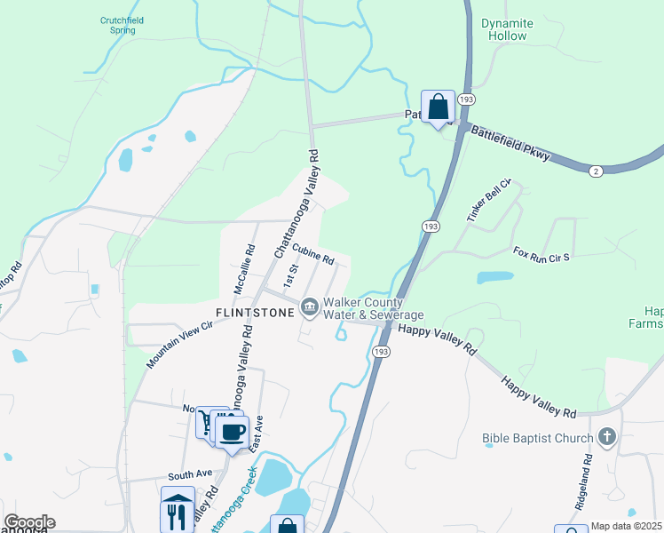 map of restaurants, bars, coffee shops, grocery stores, and more near 151 Cubine Road in Walker County