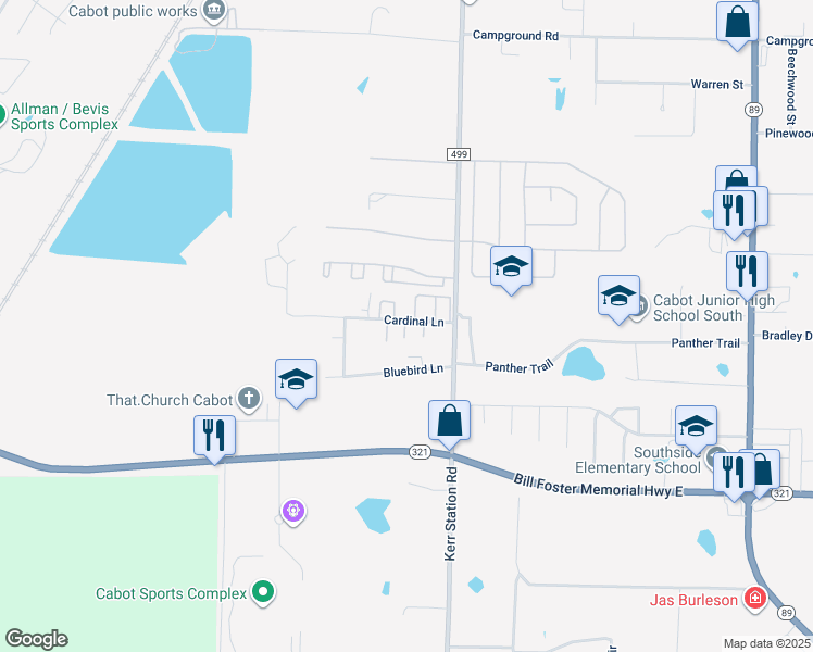 map of restaurants, bars, coffee shops, grocery stores, and more near 101 Cardinal Lane in Cabot