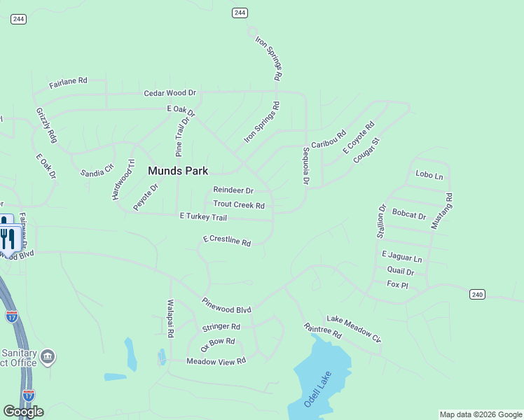 map of restaurants, bars, coffee shops, grocery stores, and more near 820 Trout Creek Road in Munds Park