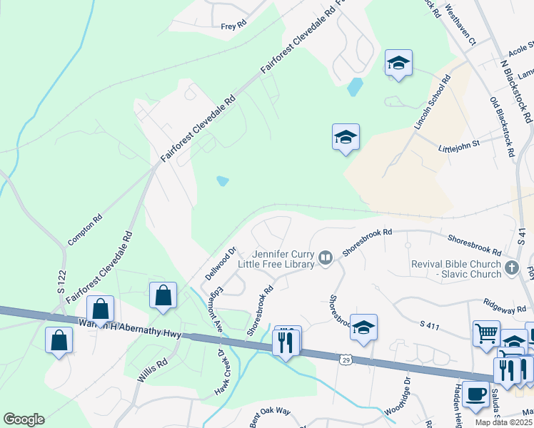 map of restaurants, bars, coffee shops, grocery stores, and more near 604 Cromwell Drive in Spartanburg