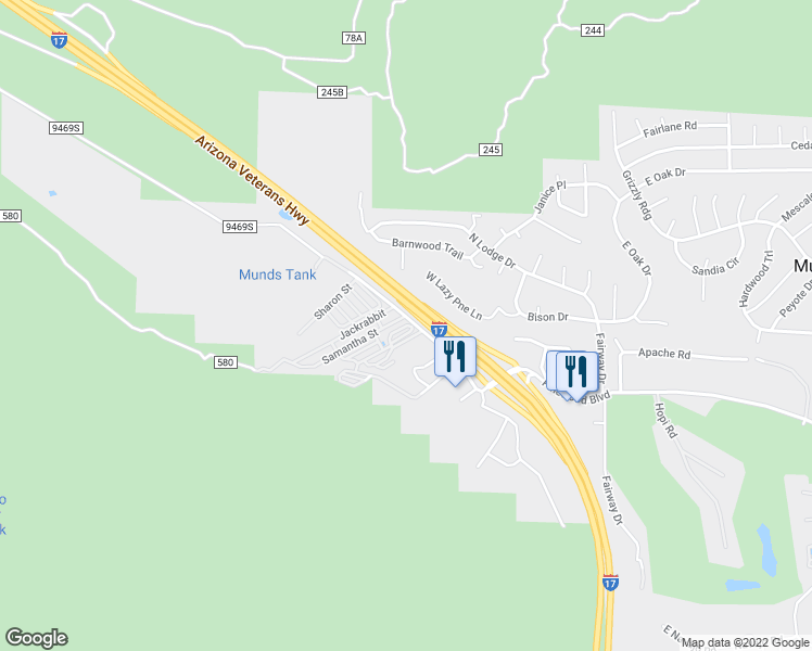 map of restaurants, bars, coffee shops, grocery stores, and more near 17550 South Munds Ranch Road in Sedona