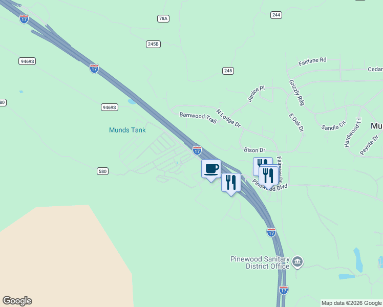 map of restaurants, bars, coffee shops, grocery stores, and more near 17550 South Munds Ranch Road in Sedona