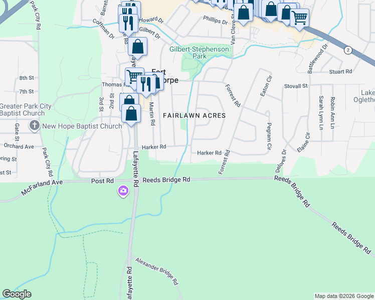 map of restaurants, bars, coffee shops, grocery stores, and more near 205 Gracie Avenue in Fort Oglethorpe