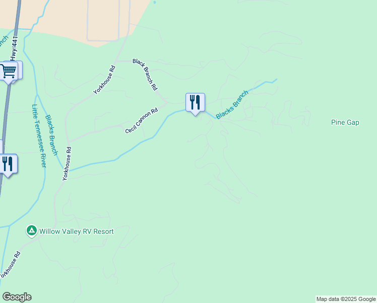 map of restaurants, bars, coffee shops, grocery stores, and more near 280 Walnut Mountain Road in Rabun Gap