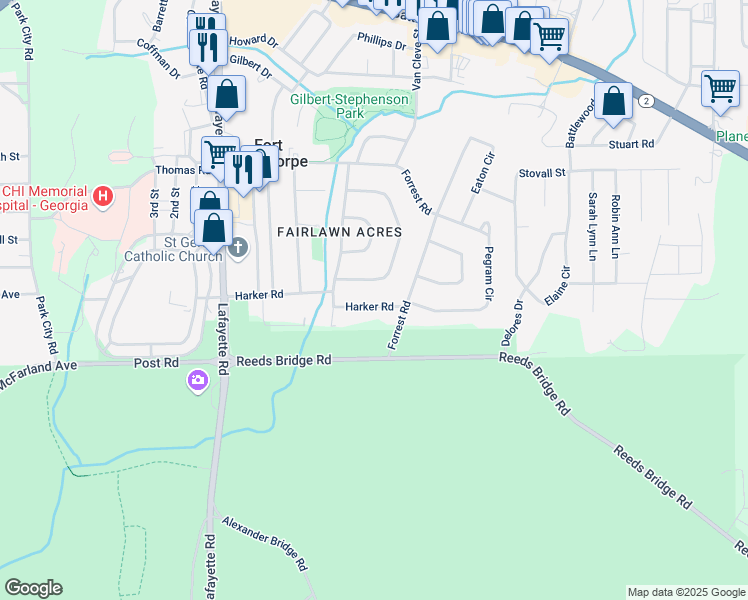 map of restaurants, bars, coffee shops, grocery stores, and more near 311 Harker Road in Fort Oglethorpe