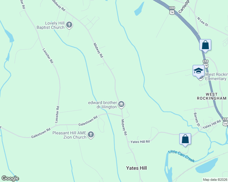 map of restaurants, bars, coffee shops, grocery stores, and more near 511 Midway Road in Rockingham