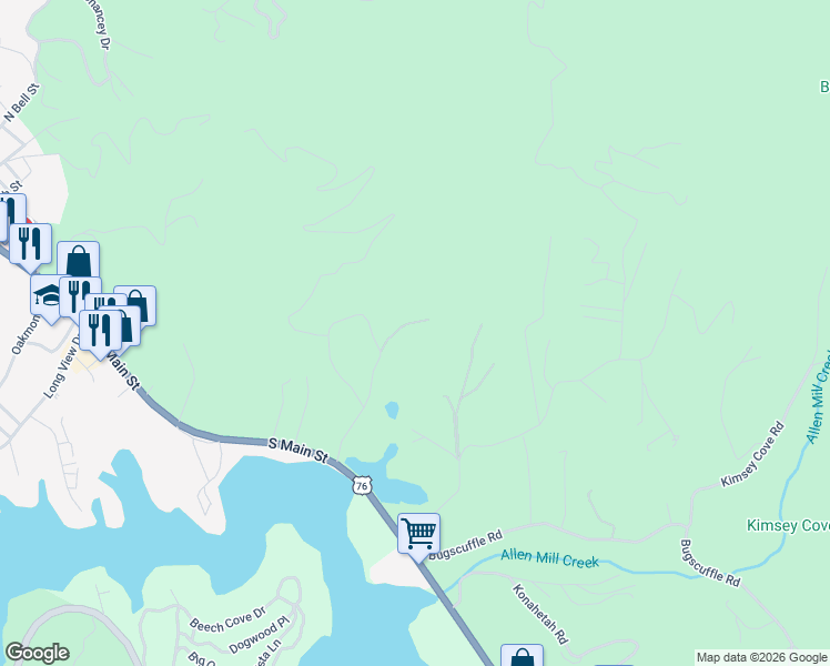map of restaurants, bars, coffee shops, grocery stores, and more near 277 South Meadows Acres in Hiawassee