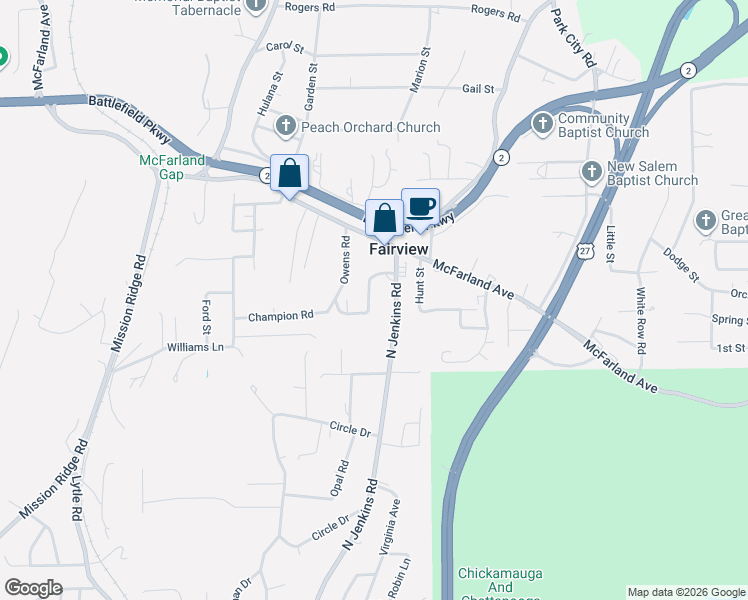 map of restaurants, bars, coffee shops, grocery stores, and more near 15 High Street in Rossville