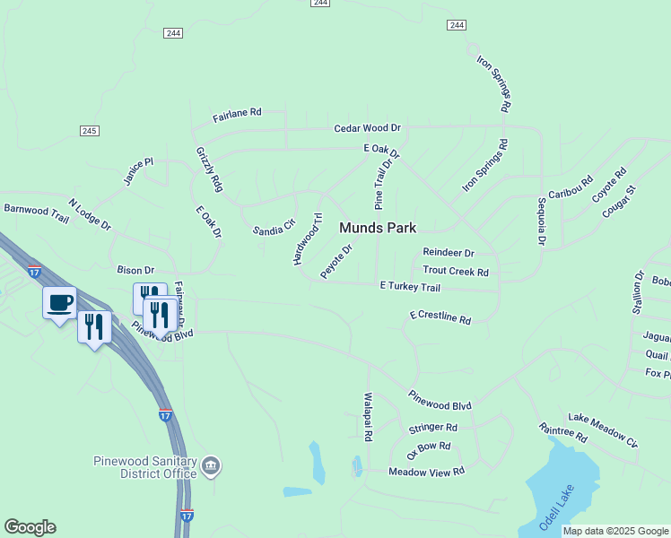 map of restaurants, bars, coffee shops, grocery stores, and more near 420 East Turkey Trail in Munds Park