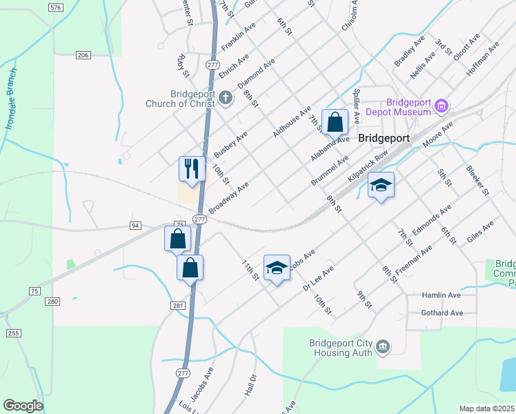 map of restaurants, bars, coffee shops, grocery stores, and more near 920 Alabama Avenue in Bridgeport