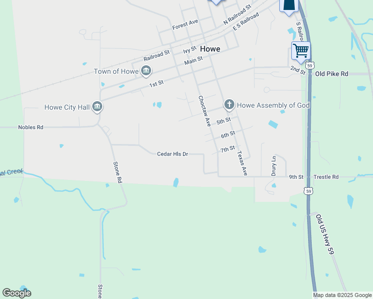 map of restaurants, bars, coffee shops, grocery stores, and more near 21622 Cedar Hill Drive in Howe