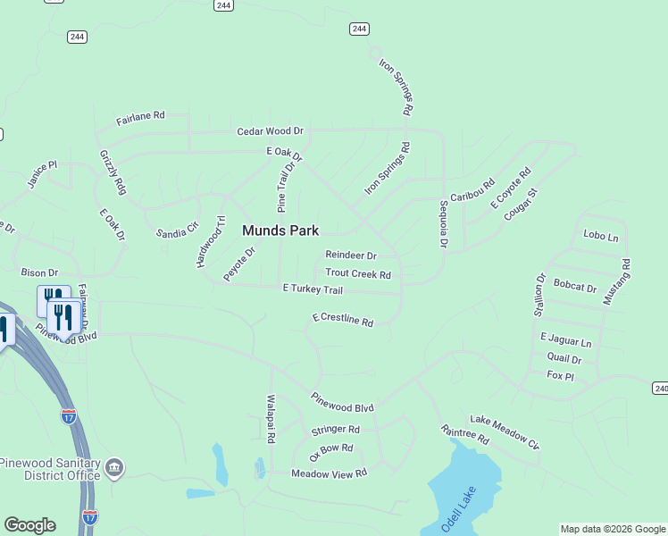 map of restaurants, bars, coffee shops, grocery stores, and more near 670 Trout Creek Road in Munds Park