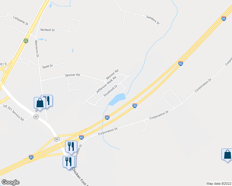 map of restaurants, bars, coffee shops, grocery stores, and more near 4928 Short Jesters Court in Hope Mills