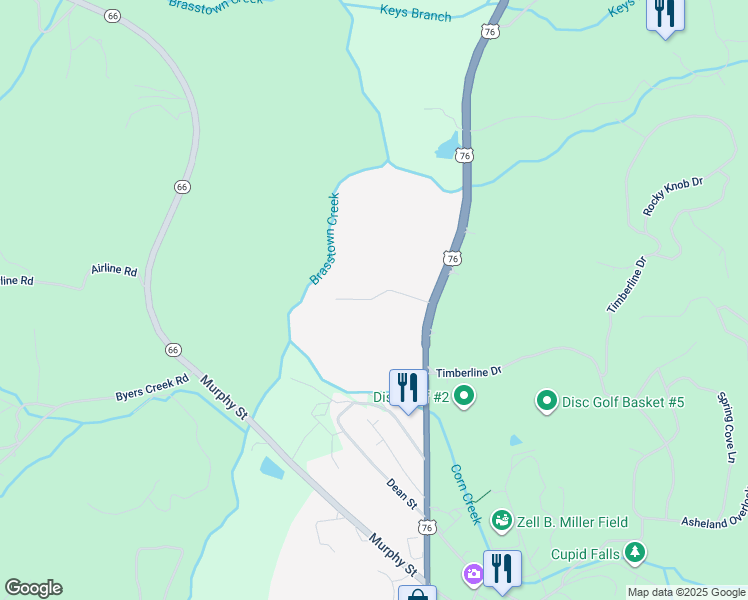map of restaurants, bars, coffee shops, grocery stores, and more near 150 Charlie Corn Dr in Young Harris