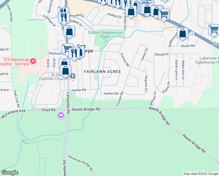 map of restaurants, bars, coffee shops, grocery stores, and more near 311 Harker Road in Fort Oglethorpe