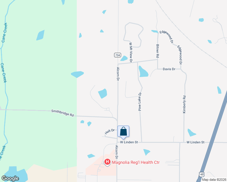 map of restaurants, bars, coffee shops, grocery stores, and more near 1801 Alcorn Drive in Corinth