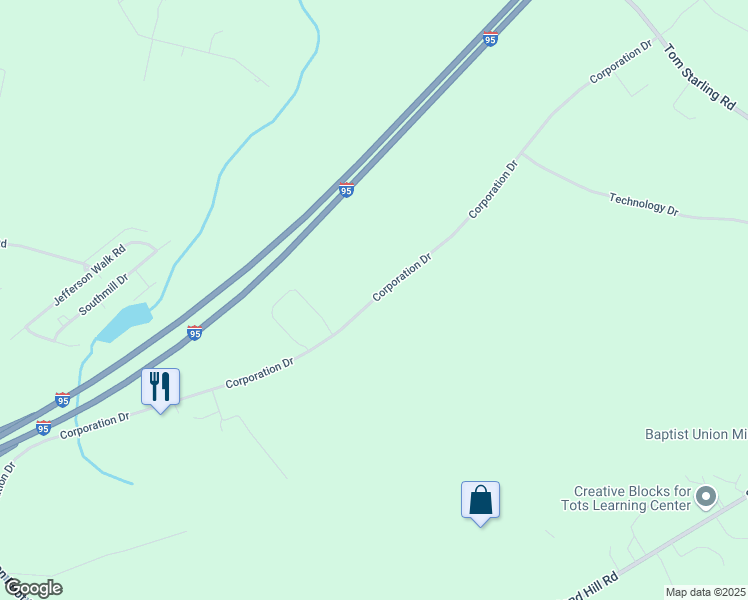 map of restaurants, bars, coffee shops, grocery stores, and more near Corporation Drive in Cumberland County