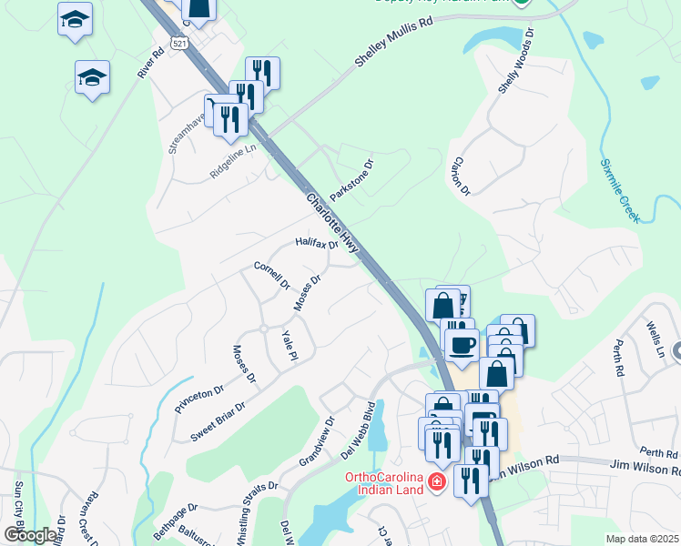 map of restaurants, bars, coffee shops, grocery stores, and more near 331 Millsaps Way in Indian Land