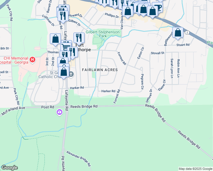 map of restaurants, bars, coffee shops, grocery stores, and more near 311 Harker Road in Fort Oglethorpe