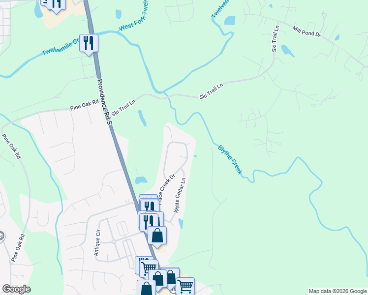 map of restaurants, bars, coffee shops, grocery stores, and more near 2104 Coral Berry Lane in Waxhaw