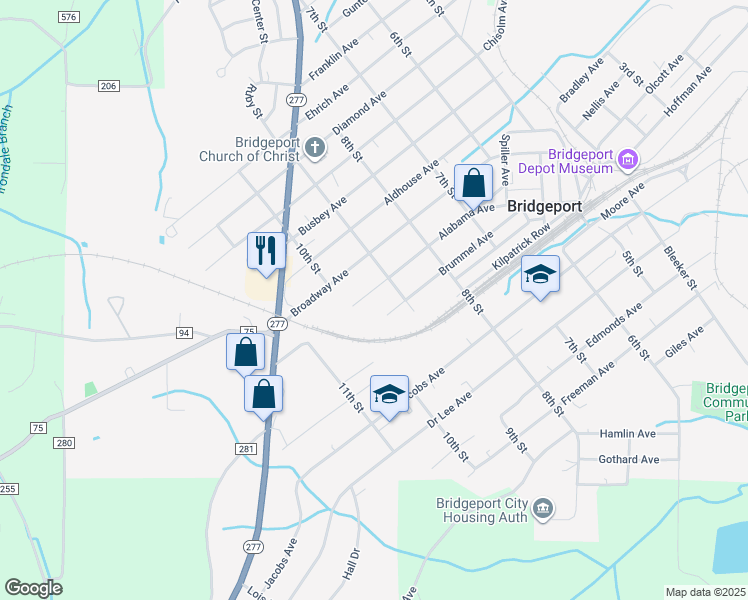 map of restaurants, bars, coffee shops, grocery stores, and more near 920 Alabama Avenue in Bridgeport