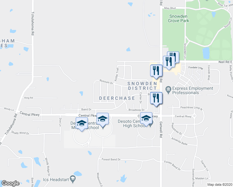 map of restaurants, bars, coffee shops, grocery stores, and more near 5728 Antler Trail in Southaven