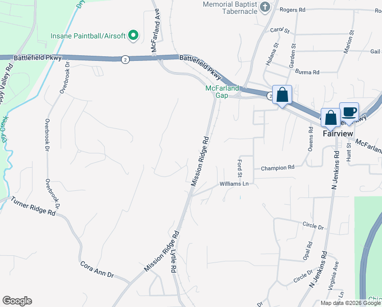 map of restaurants, bars, coffee shops, grocery stores, and more near 149 Mission Ridge Road in Rossville