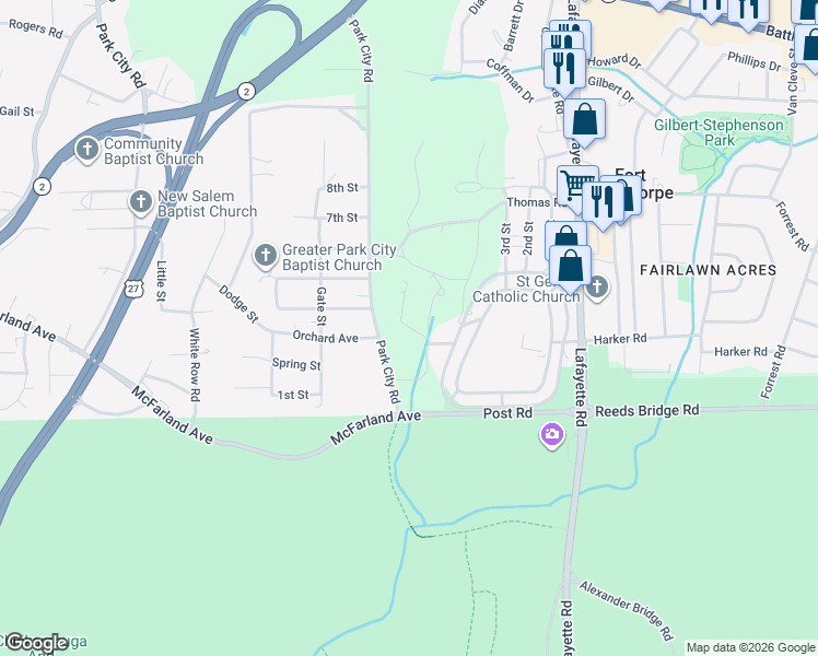 map of restaurants, bars, coffee shops, grocery stores, and more near 188-198 Park City Road in Rossville