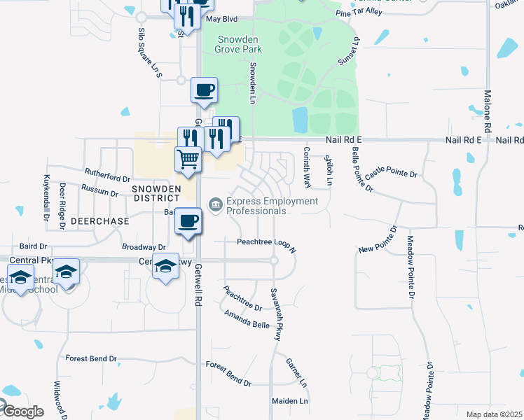 map of restaurants, bars, coffee shops, grocery stores, and more near 5764 Bedford Loop East in Southaven
