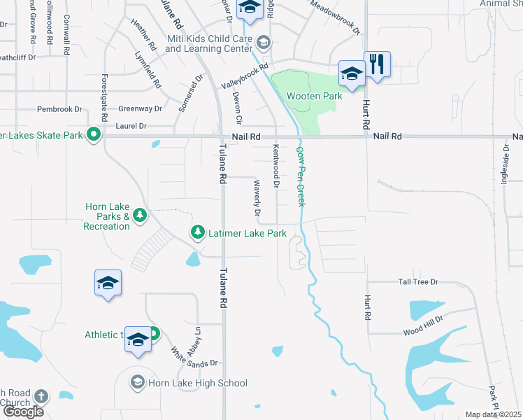 map of restaurants, bars, coffee shops, grocery stores, and more near 5856 Waverly Drive in Horn Lake