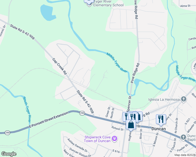 map of restaurants, bars, coffee shops, grocery stores, and more near 181 Vaughn Road in Duncan