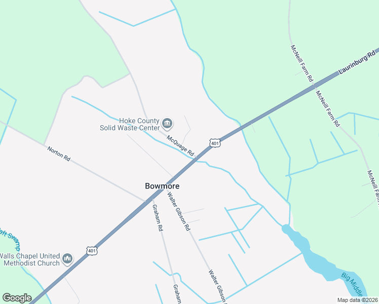 map of restaurants, bars, coffee shops, grocery stores, and more near 151 McQuage Road in Raeford