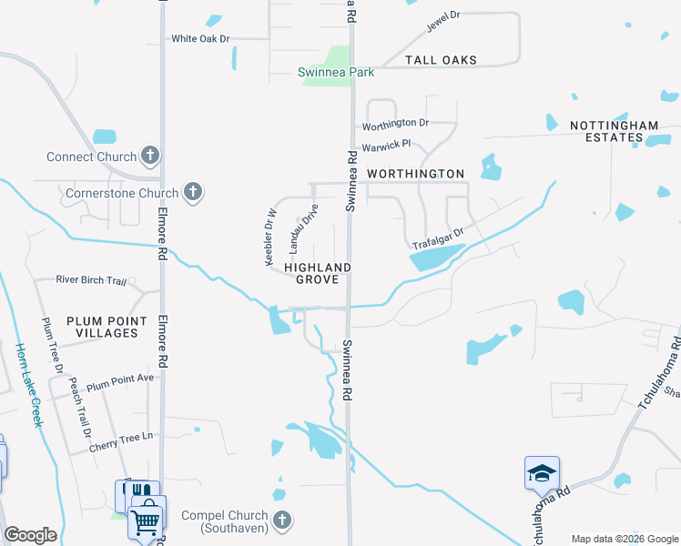 map of restaurants, bars, coffee shops, grocery stores, and more near 1431 Trafalgar Drive in Southaven