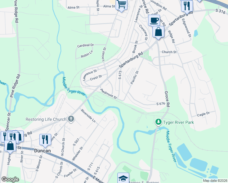map of restaurants, bars, coffee shops, grocery stores, and more near 24 Meadow Street in Lyman
