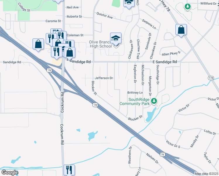 map of restaurants, bars, coffee shops, grocery stores, and more near 9409 Stone Street in Olive Branch