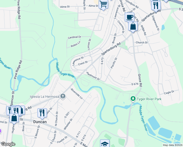 map of restaurants, bars, coffee shops, grocery stores, and more near 18 Wright Avenue in Lyman