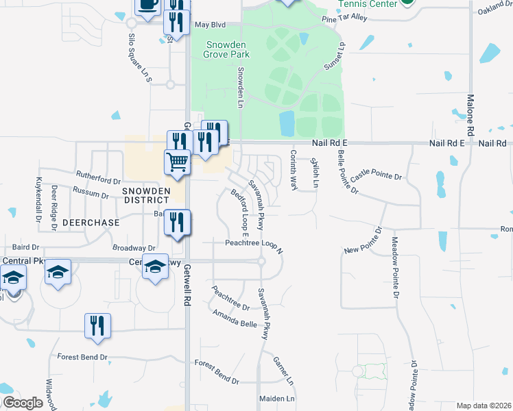 map of restaurants, bars, coffee shops, grocery stores, and more near 5787 Savannah Parkway in Southaven