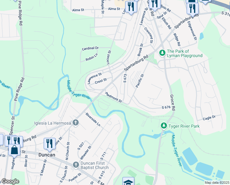 map of restaurants, bars, coffee shops, grocery stores, and more near 12 Meadow Street in Lyman