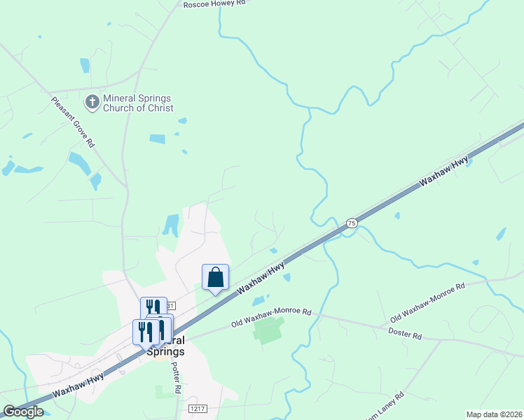 map of restaurants, bars, coffee shops, grocery stores, and more near 5502 Eubanks Street in Waxhaw